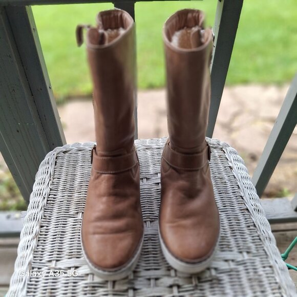 UGG Brown Leather Mid-Calf Boots With Buckles & Zipper Size 10 Cozycore Snow - Picture 1 of 12